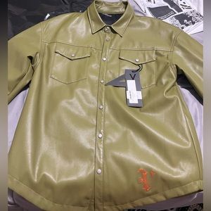 Olive green Valabasas “Solace” Leather Shirt